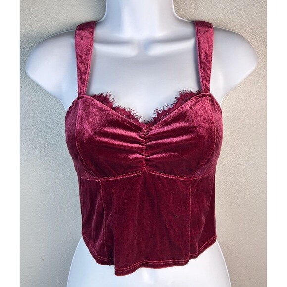 Abercrombie & Fitch Tops - Abercrombie & Fitch Velvet Crop Top W Small Burgundy  Smocked Back Tank